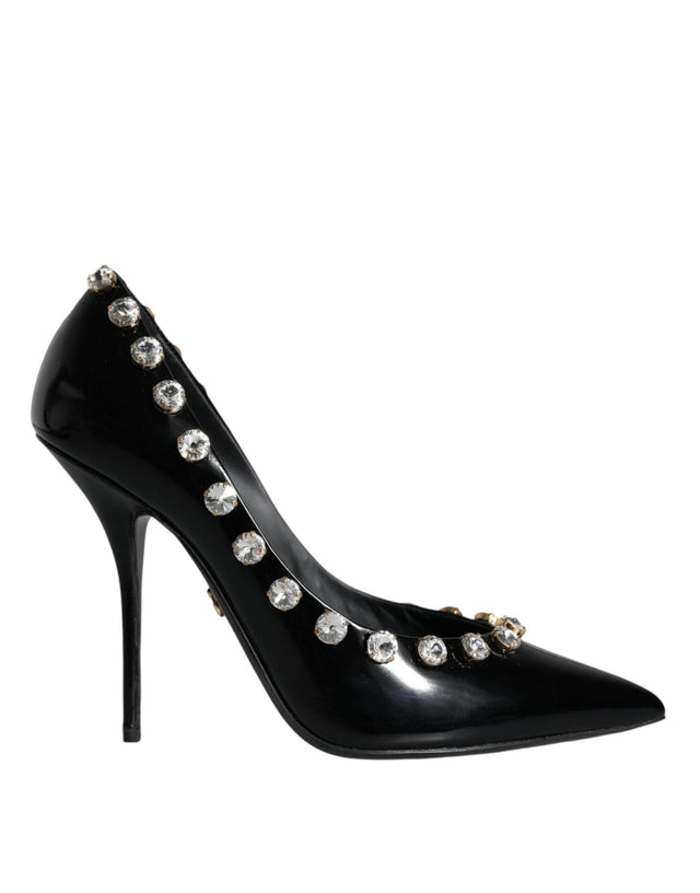 Dolce & Gabbana Black Crystals Leather High Heels Pumps Shoes - Hilstor