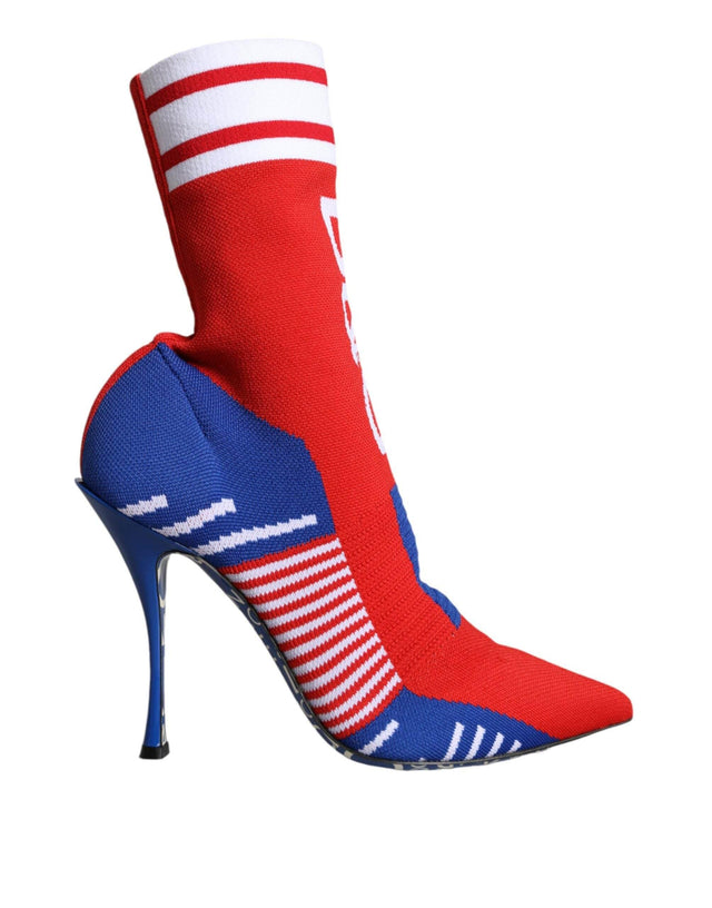 Dolce & Gabbana Red Blue Stretch Sock Style Ankle Boots Logo Shoes - Hilstor