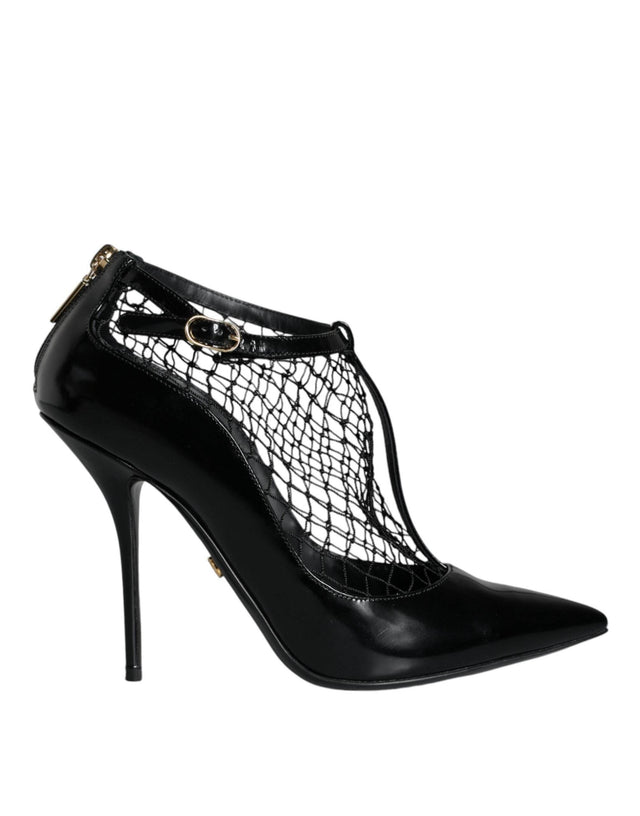 Dolce & Gabbana Black Mesh Patent Leather Heels Pumps Shoes - Hilstor