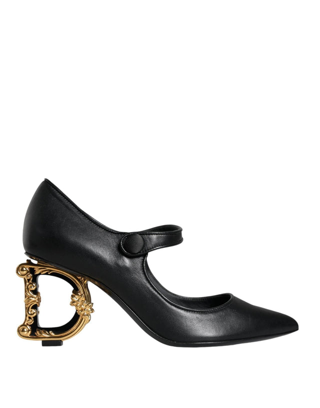Dolce & Gabbana Black Leather Logo Heels Mary Janes Pumps Shoes - Hilstor