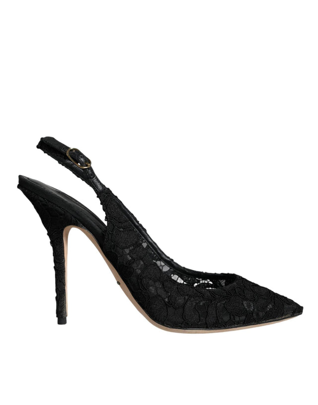 Dolce & Gabbana Black Taormina Lace Bellucci Slingbacks Shoes - Hilstor