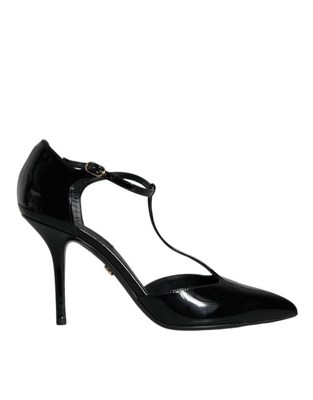 Dolce & Gabbana Black Patent Leather T-strap Heels Pumps Shoes - Hilstor