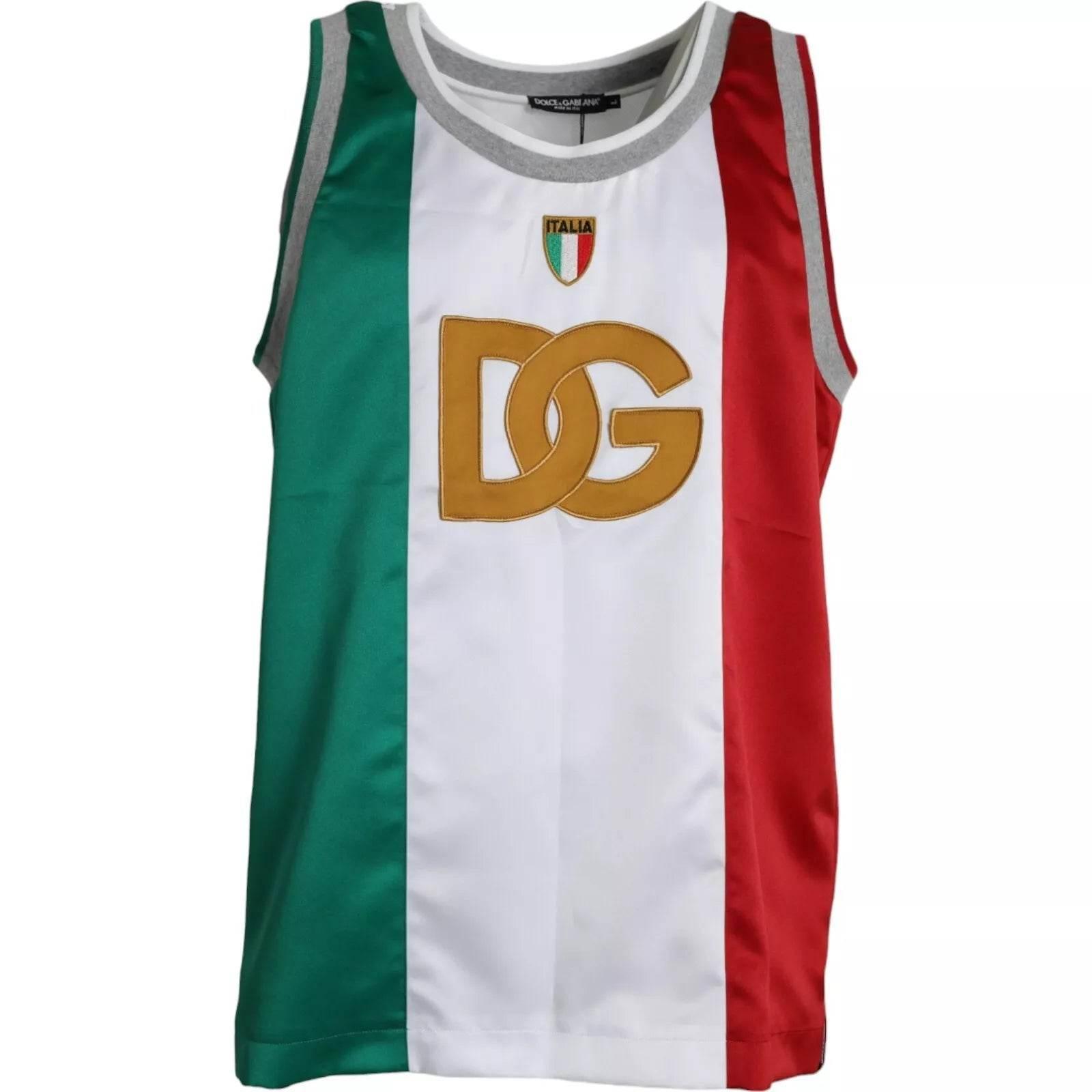 Dolce & Gabbana White Green Sleeveless Top Italian Flag Basket T-shirt - Hilstor