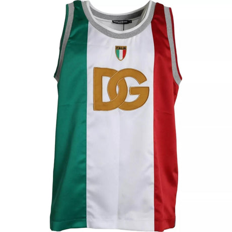 Dolce & Gabbana White Green Sleeveless Top Italian Flag Basket T-shirt - Hilstor