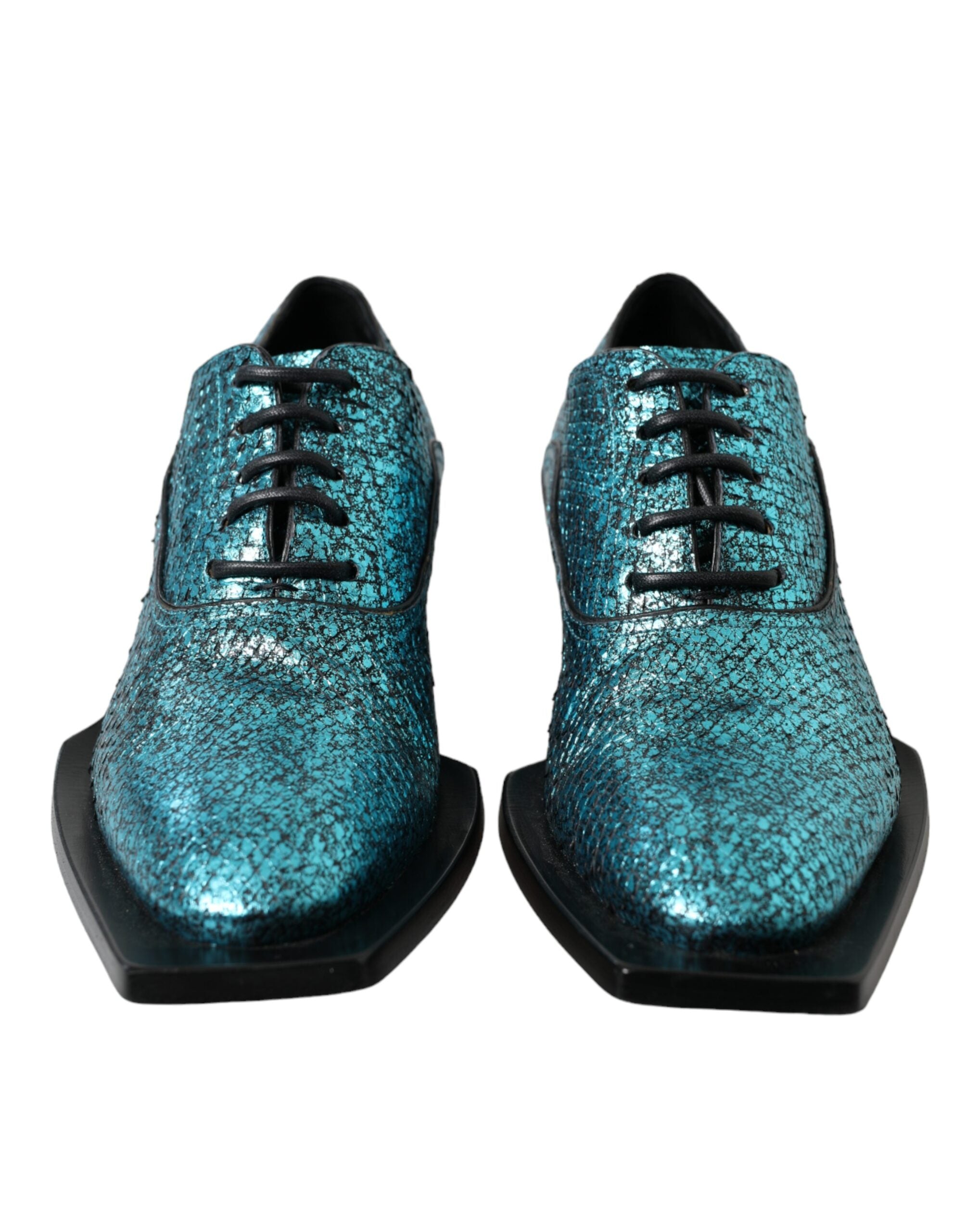 Dolce &amp; Gabbana blå læder Derby Block Heels Dress Sko