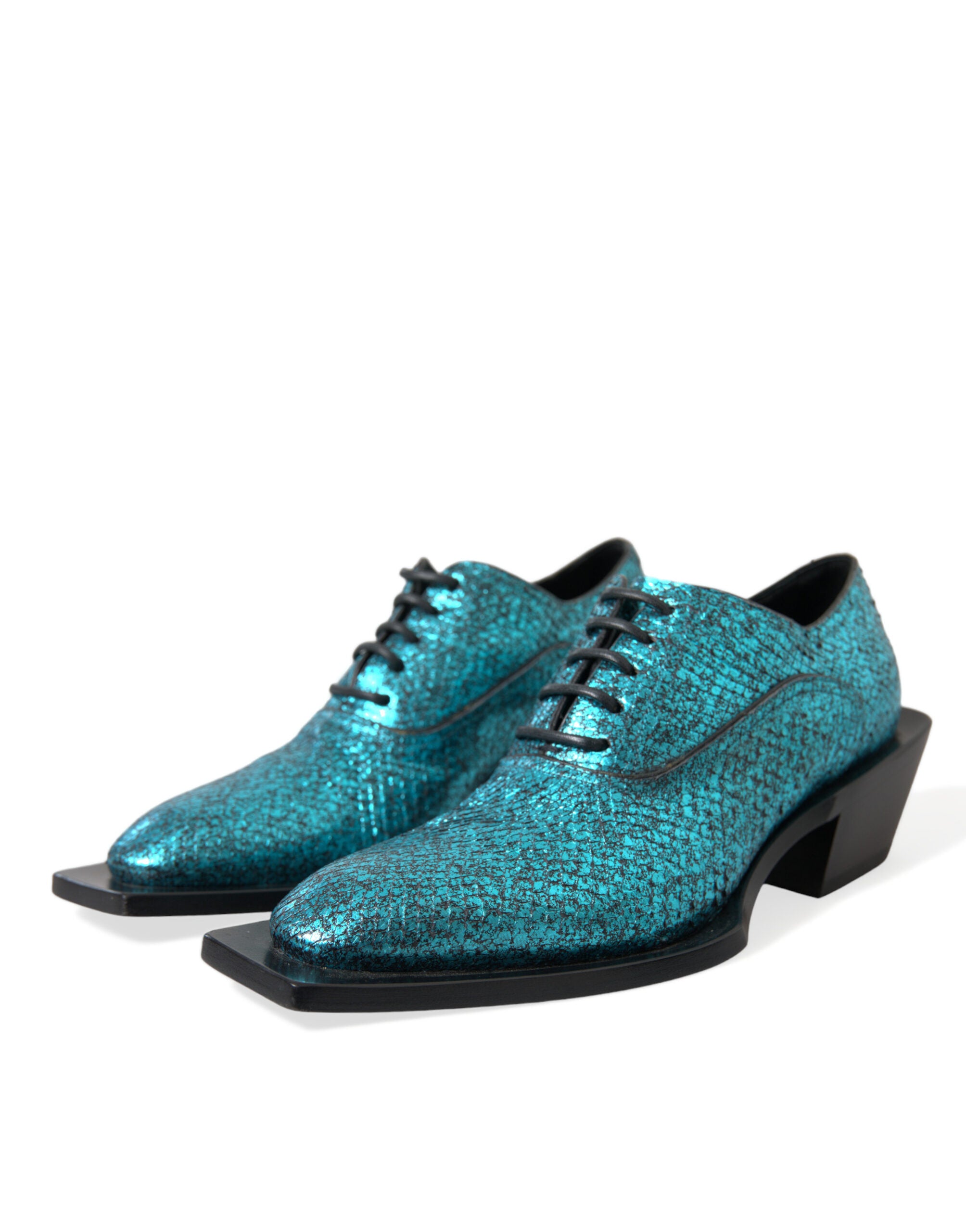 Dolce &amp; Gabbana blå læder Derby Block Heels Dress Sko