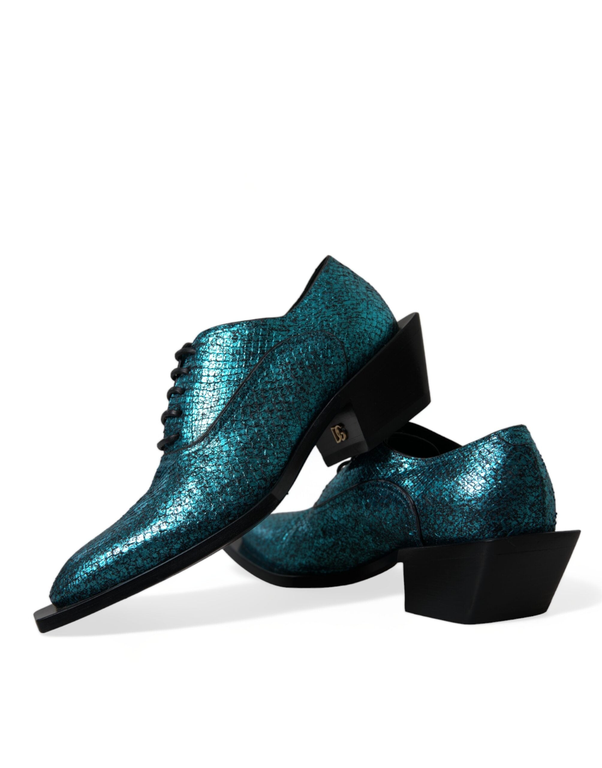 Dolce &amp; Gabbana blå læder Derby Block Heels Dress Sko
