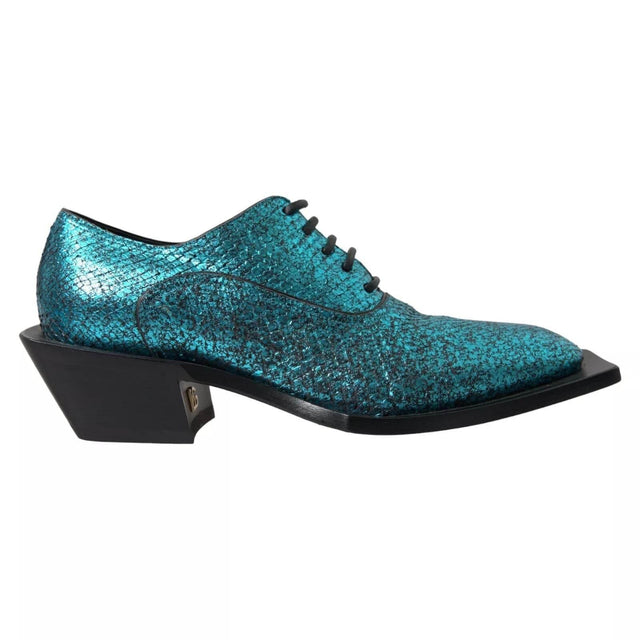 Dolce & Gabbana Blue Leather Derby Block Heels Dress Shoes - Hilstor