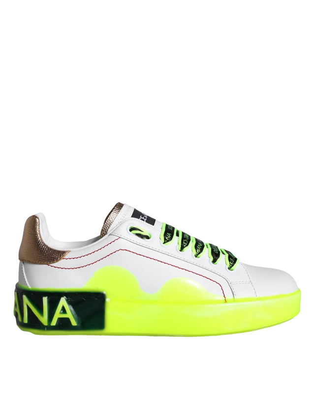 Dolce & Gabbana White Leather Portofino Low Top Sneakers Shoes - Hilstor