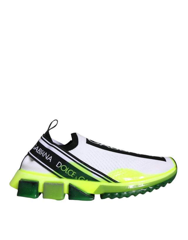 Dolce & Gabbana White Yellow Slip On Sorrento Sneakers Shoes - Hilstor