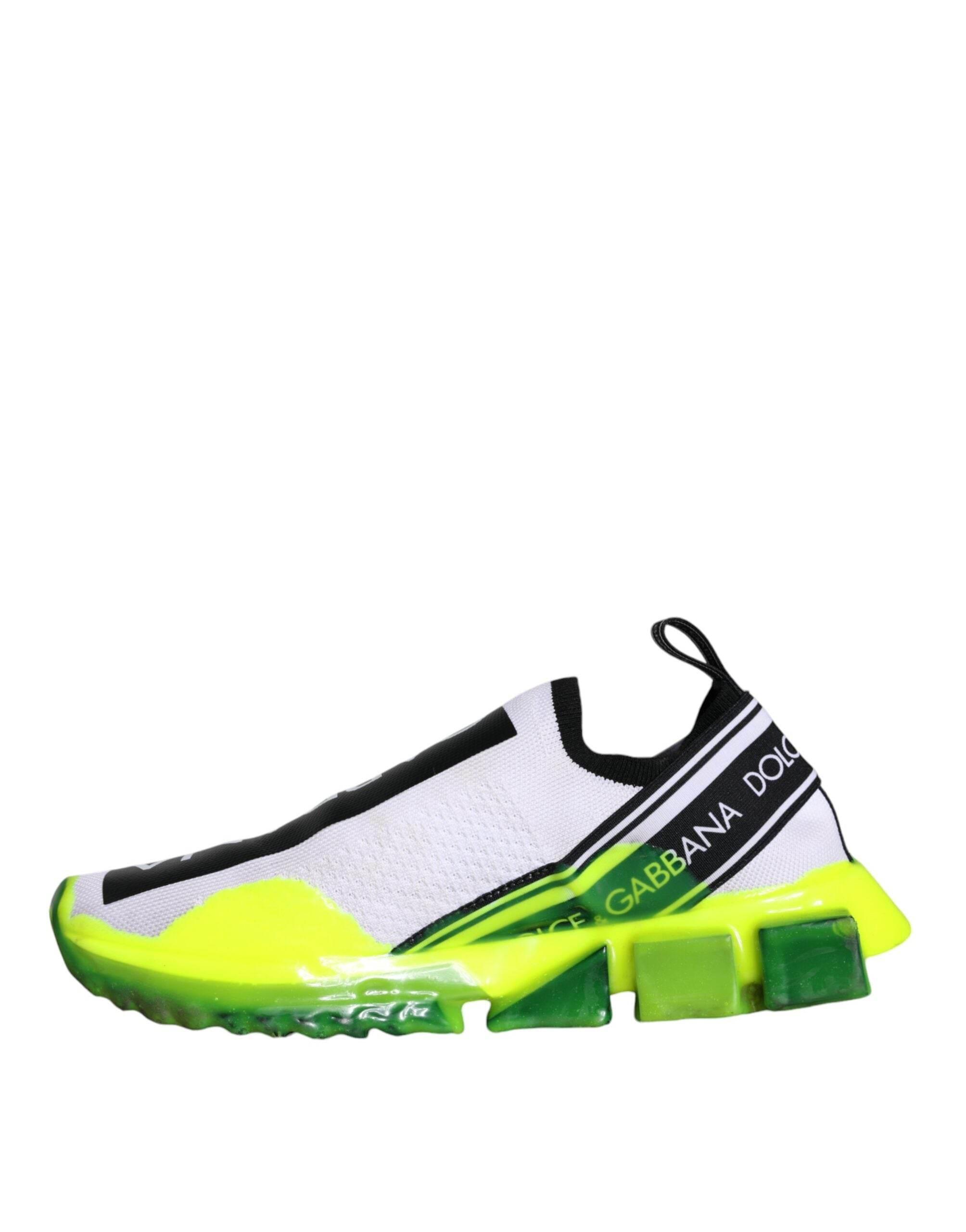 Dolce & Gabbana White Yellow Slip On Sorrento Sneakers Shoes - Hilstor
