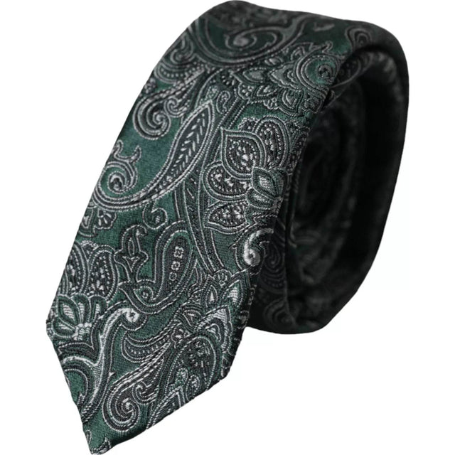 Dolce & Gabbana Green Floral Pattern 100% Silk Adjustable Men Tie - Hilstor