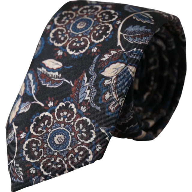 Dolce & Gabbana Black Floral Pattern Silk Adjustable Men Tie - Hilstor