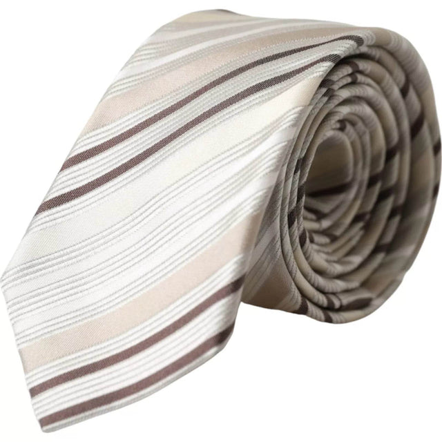 Dolce & Gabbana Beige Stripes Fantasy Silk Adjustable Men Tie - Hilstor