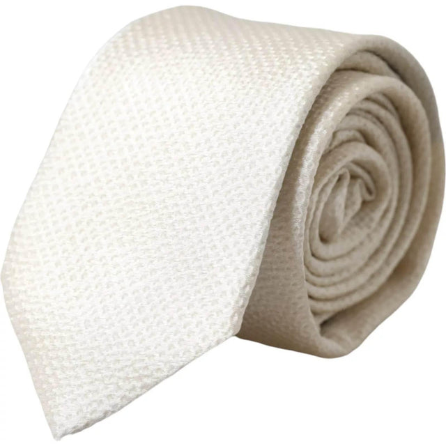 Dolce & Gabbana Off White 100% Silk Adjustable Necktie Men Tie - Hilstor