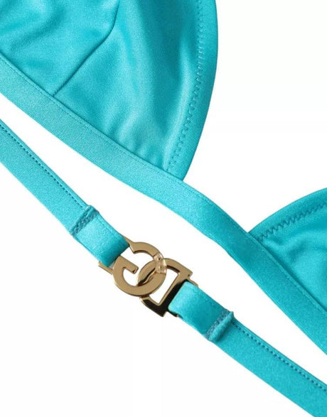 Dolce & Gabbana Blue Green Halter DG Logo Swimwear Beachwear Bikini Top - Hilstor