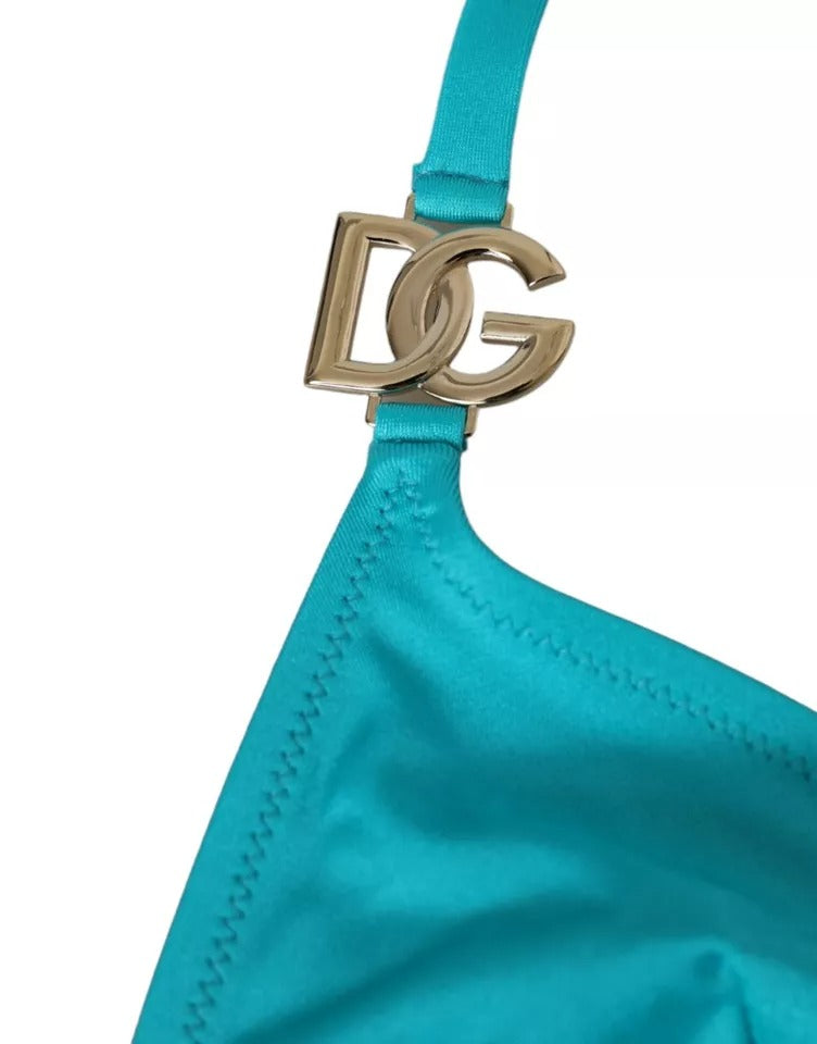 Dolce &amp; Gabbana Blue Green Halter DG Logo Badetøj Beachwear Bikinitop