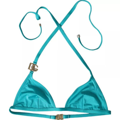 Dolce & Gabbana Blue Green Halter DG Logo Swimwear Beachwear Bikini Top - Hilstor