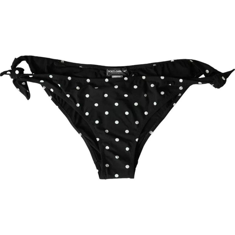 Dolce &amp; Gabbana Black Polka Dot Badetøj Beachwear Bottom Bikini