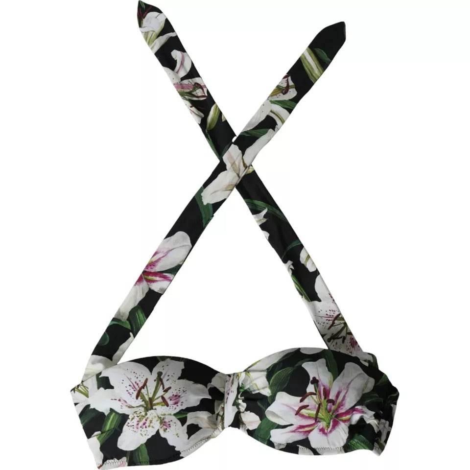 Dolce & Gabbana Black Lily Halter Swimwear Beachwear Bikini Top - Hilstor