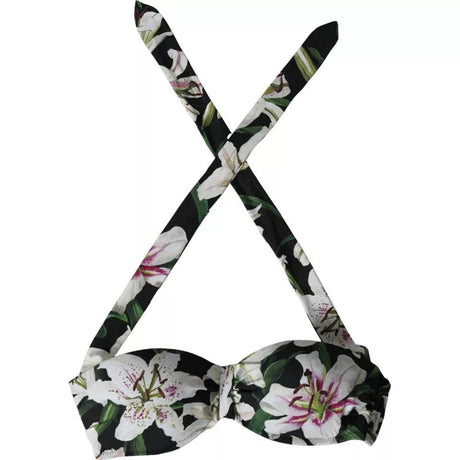 Dolce & Gabbana Black Lily Halter Swimwear Beachwear Bikini Top - Hilstor