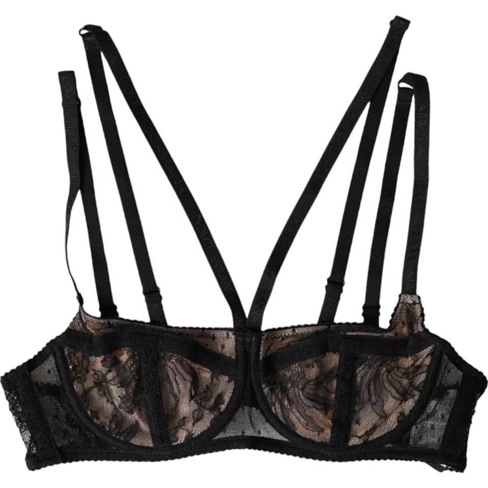 Dolce & Gabbana Black Floral Lace Nylon Balconcino Bra Underwear - Hilstor