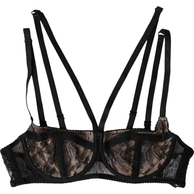 Dolce & Gabbana Black Floral Lace Nylon Balconcino Bra Underwear - Hilstor