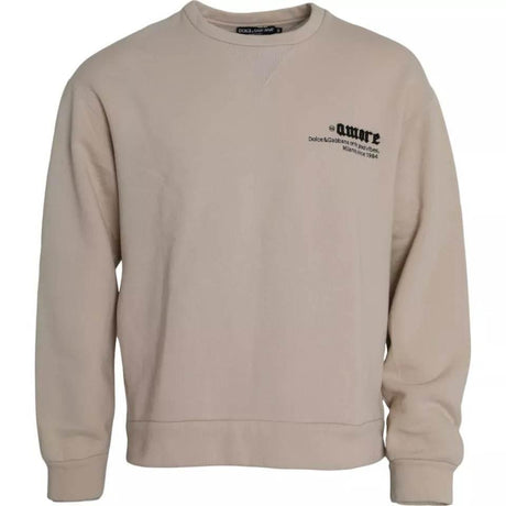 Dolce & Gabbana Beige Cotton Crew Neck Sweatshirt Sweater - Hilstor