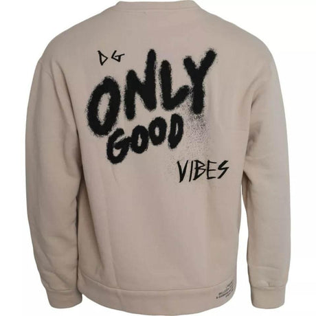 Dolce & Gabbana Beige Cotton Crew Neck Sweatshirt Sweater - Hilstor