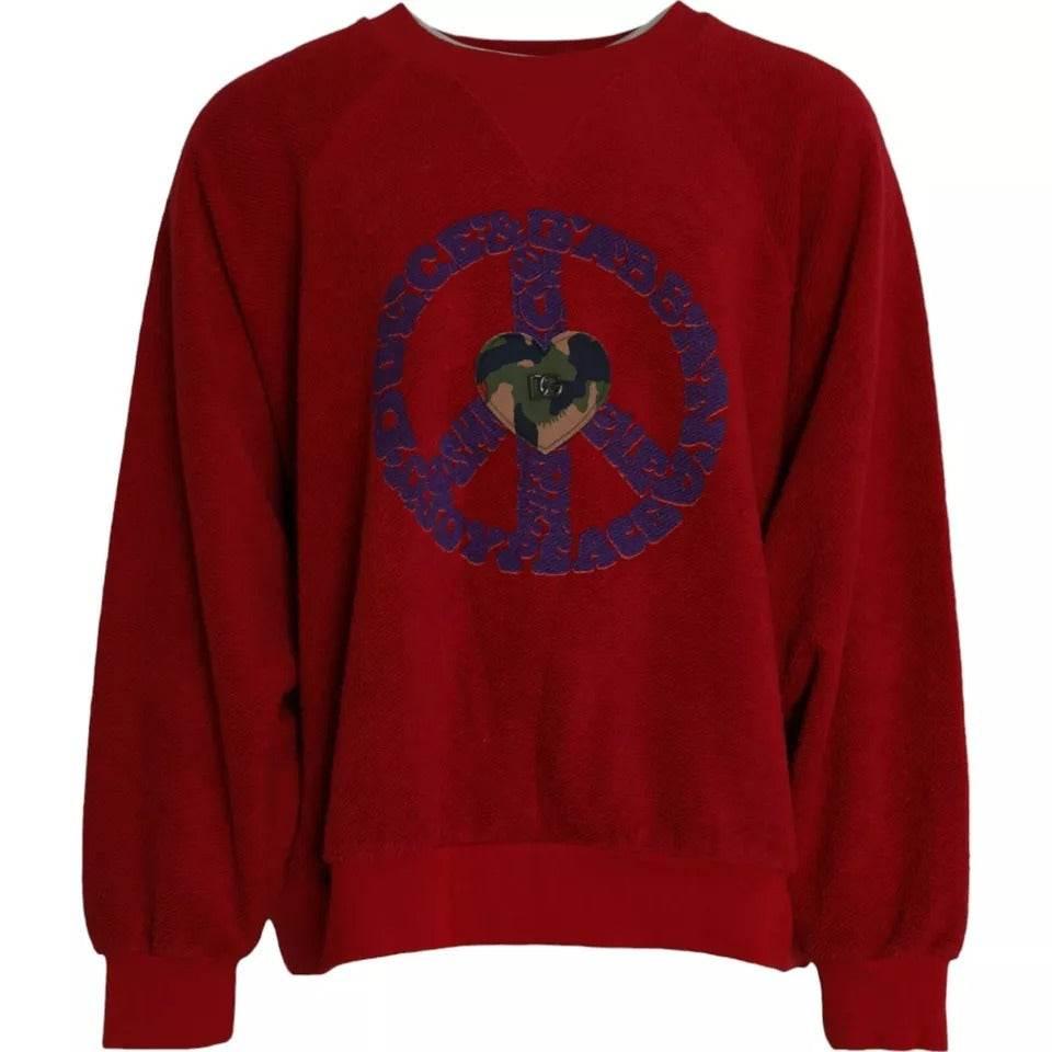 Dolce & Gabbana Red Logo Cotton Crew Neck Pullover Sweater - Hilstor