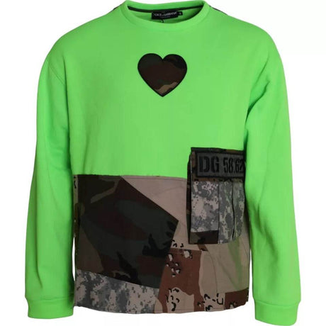 Dolce & Gabbana Green Patchwork Heart Crew Neck Pullover Sweater - Hilstor