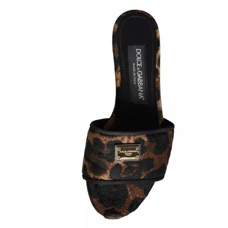 Dolce & Gabbana Brown Leopard Logo Slides Flats Sandals Shoes - Hilstor