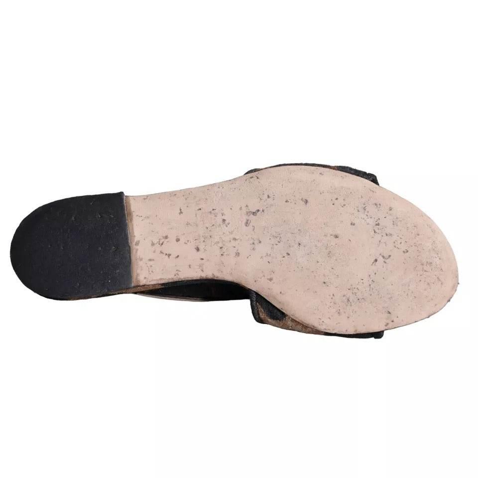 Dolce & Gabbana Brown Leopard Logo Slides Flats Sandals Shoes - Hilstor