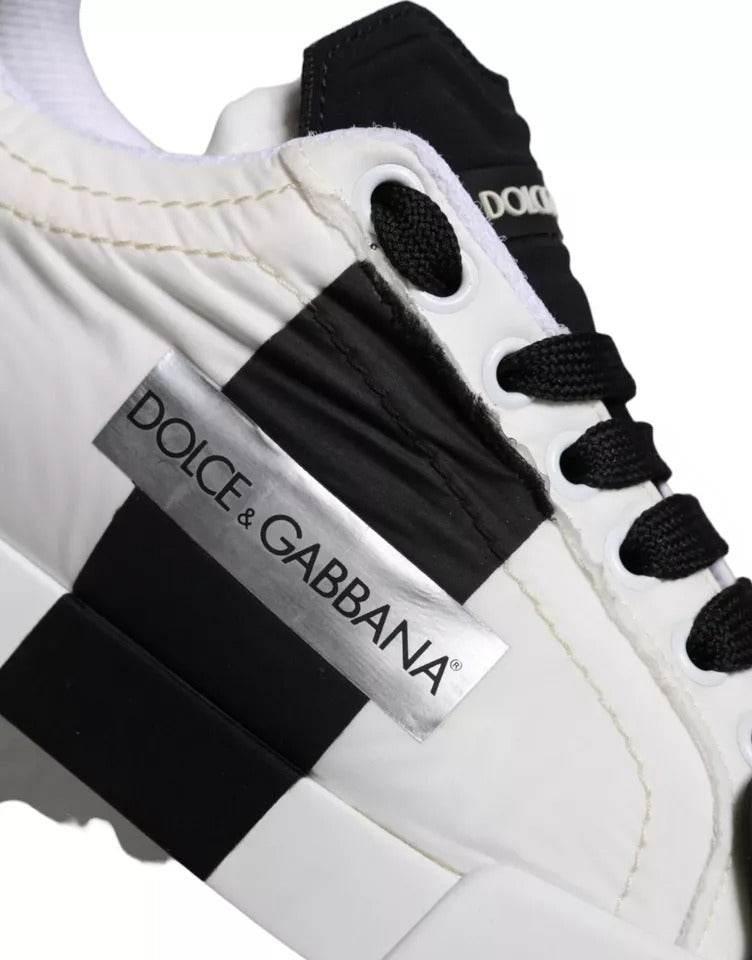 Dolce & Gabbana White Black Leather Low Top Women Sneaker Shoes - Hilstor