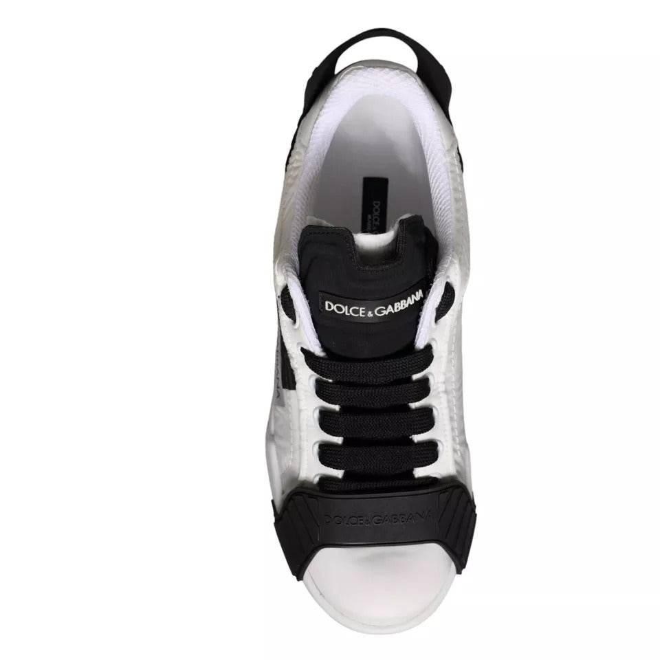 Dolce & Gabbana White Black Leather Low Top Women Sneaker Shoes - Hilstor