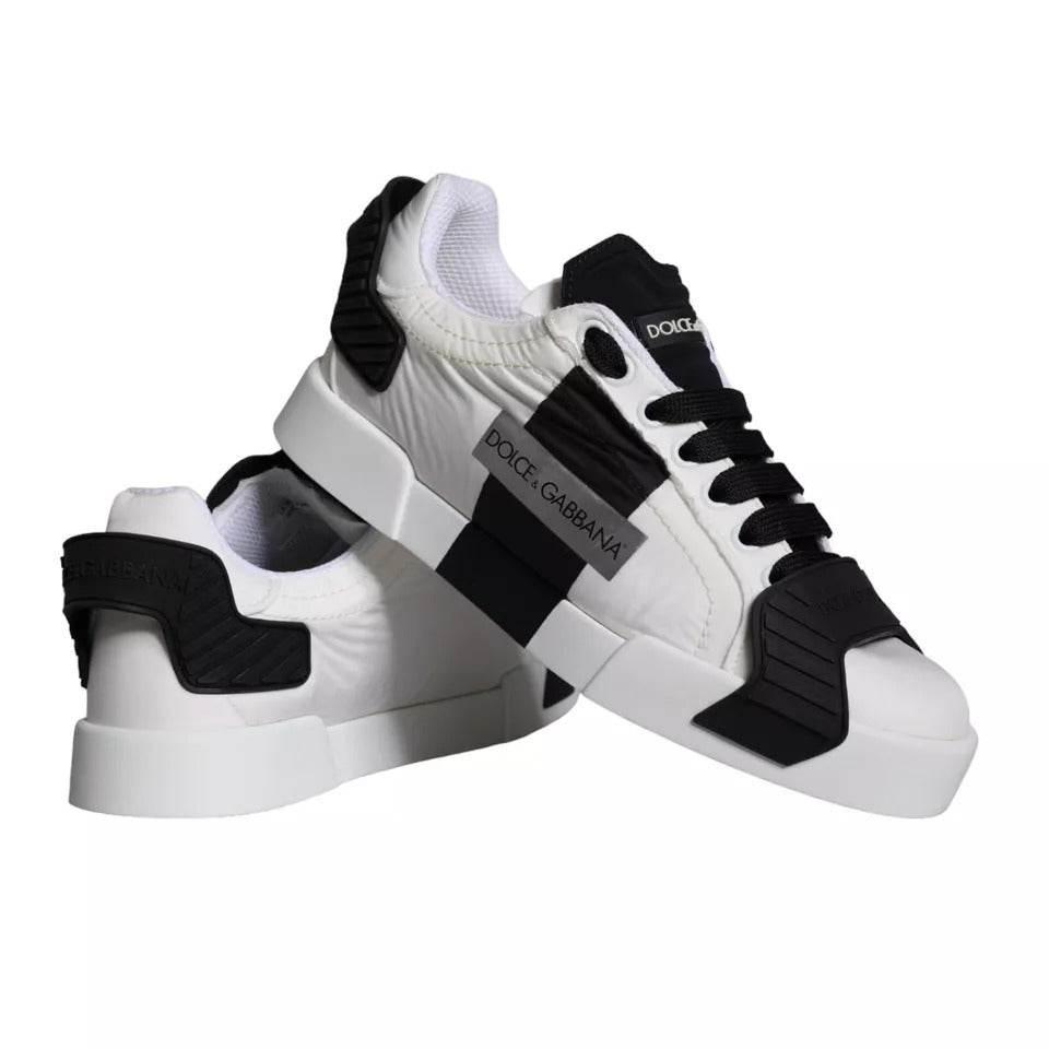 Dolce & Gabbana White Black Leather Low Top Women Sneaker Shoes - Hilstor