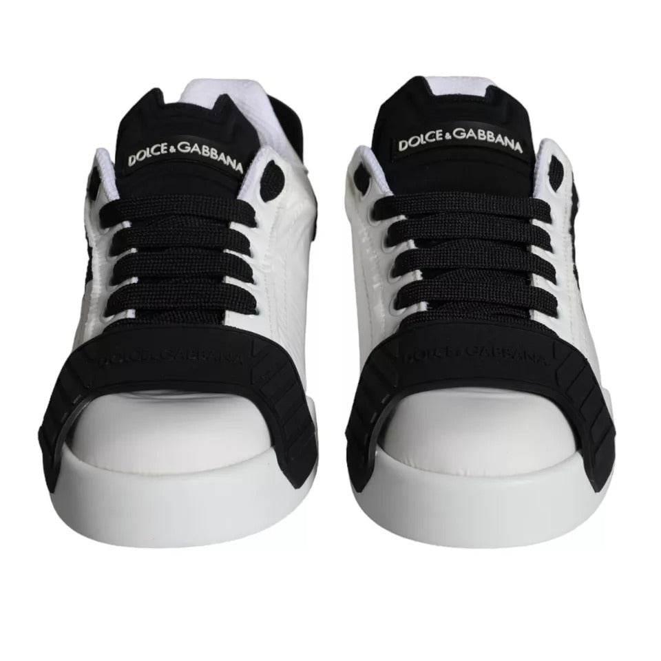 Dolce & Gabbana White Black Leather Low Top Women Sneaker Shoes - Hilstor