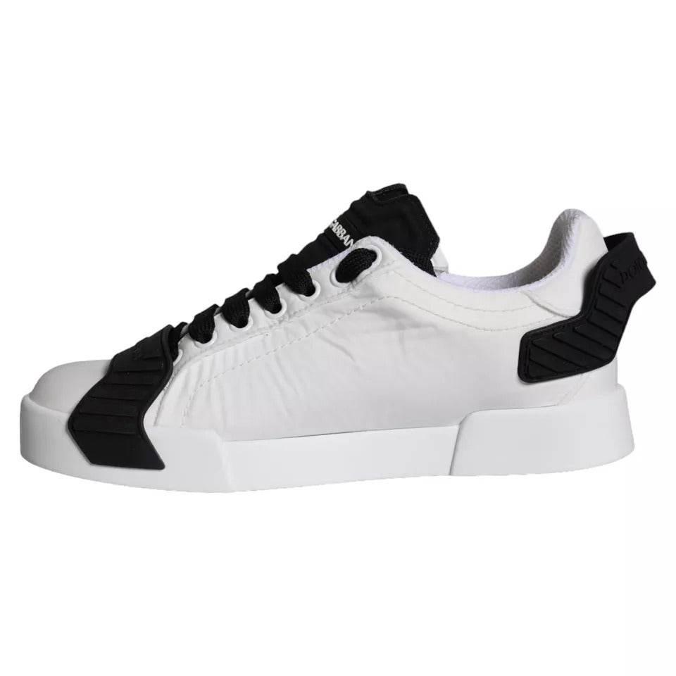 Dolce & Gabbana White Black Leather Low Top Women Sneaker Shoes - Hilstor