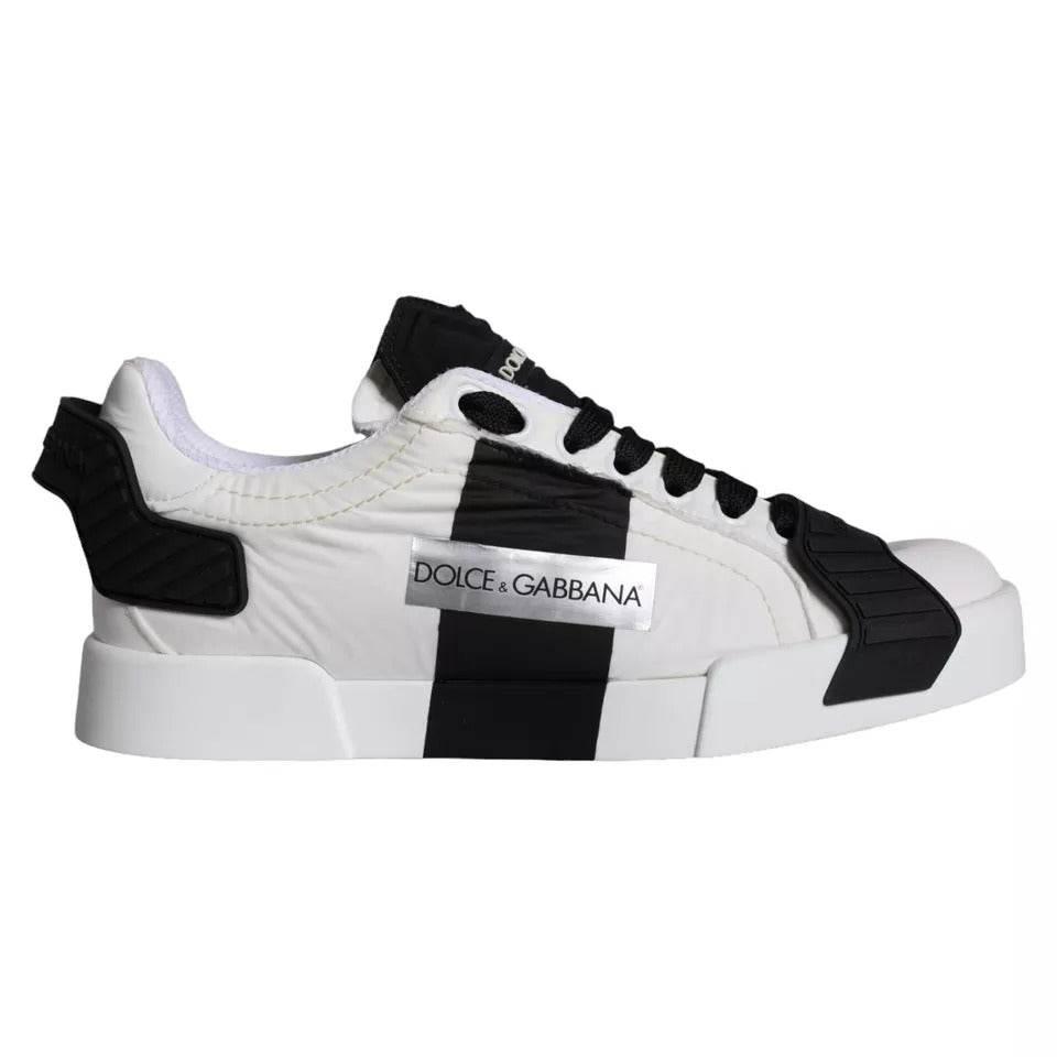 Dolce & Gabbana White Black Leather Low Top Women Sneaker Shoes - Hilstor
