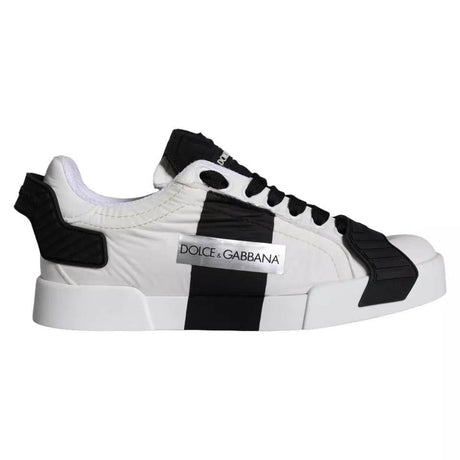 Dolce & Gabbana White Black Leather Low Top Women Sneaker Shoes - Hilstor