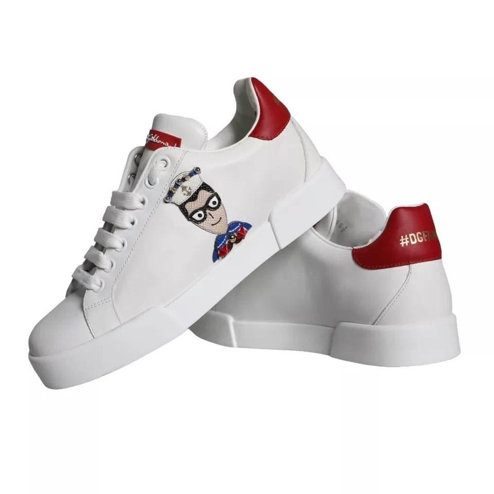 Dolce & Gabbana White Patch Calfskin Nappa Portofino Sneakers Shoes - Hilstor