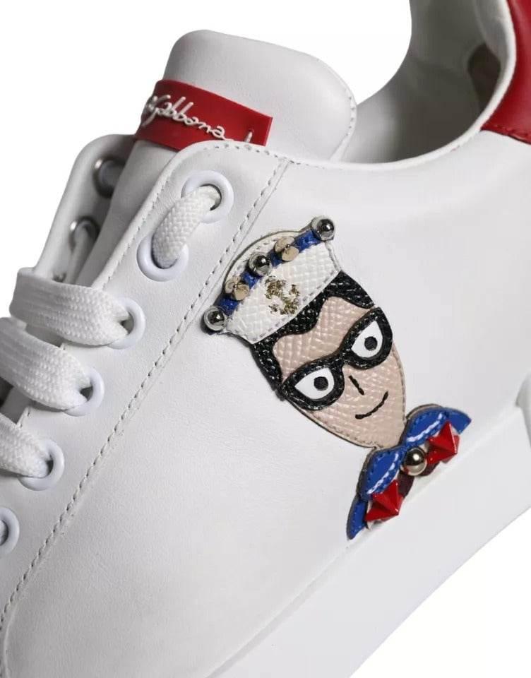 Dolce & Gabbana White Patch Calfskin Nappa Portofino Sneakers Shoes - Hilstor