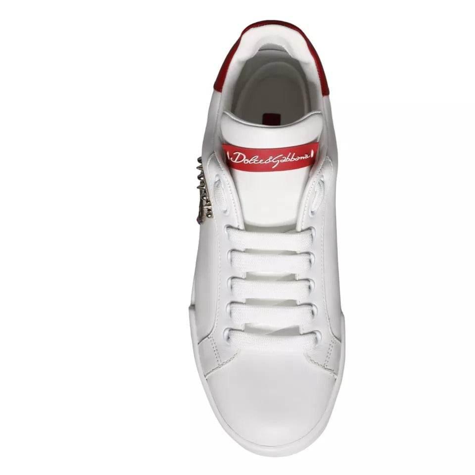 Dolce & Gabbana White Patch Calfskin Nappa Portofino Sneakers Shoes - Hilstor
