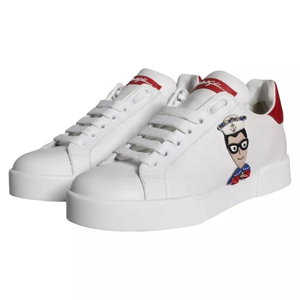 Dolce & Gabbana White Patch Calfskin Nappa Portofino Sneakers Shoes - Hilstor