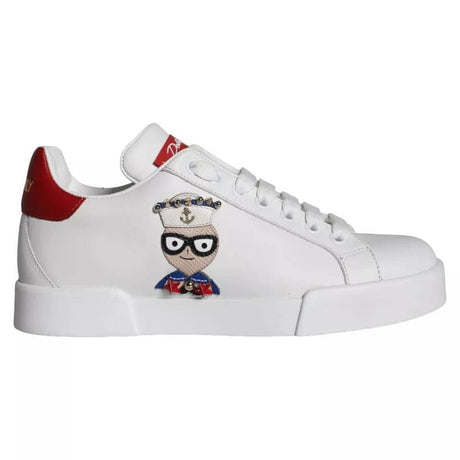 Dolce & Gabbana White Patch Calfskin Nappa Portofino Sneakers Shoes - Hilstor