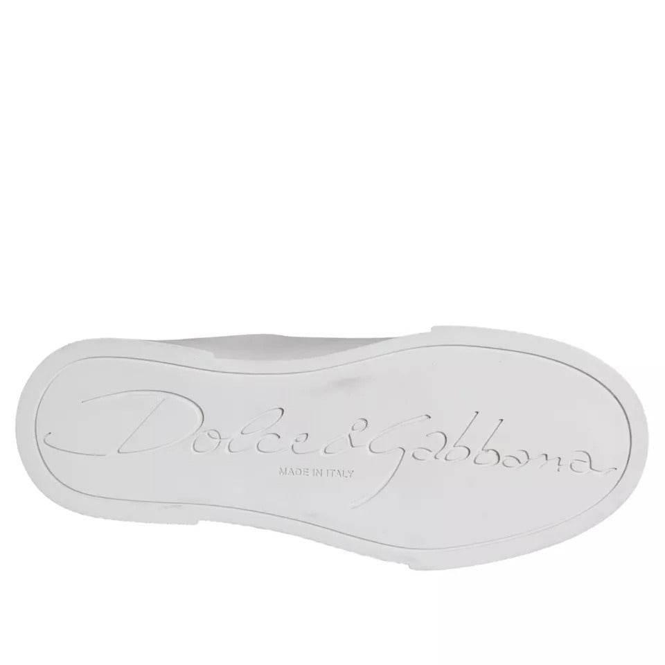 Dolce & Gabbana White Patch Calfskin Nappa Portofino Sneakers Shoes - Hilstor