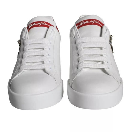 Dolce & Gabbana White Patch Calfskin Nappa Portofino Sneakers Shoes - Hilstor