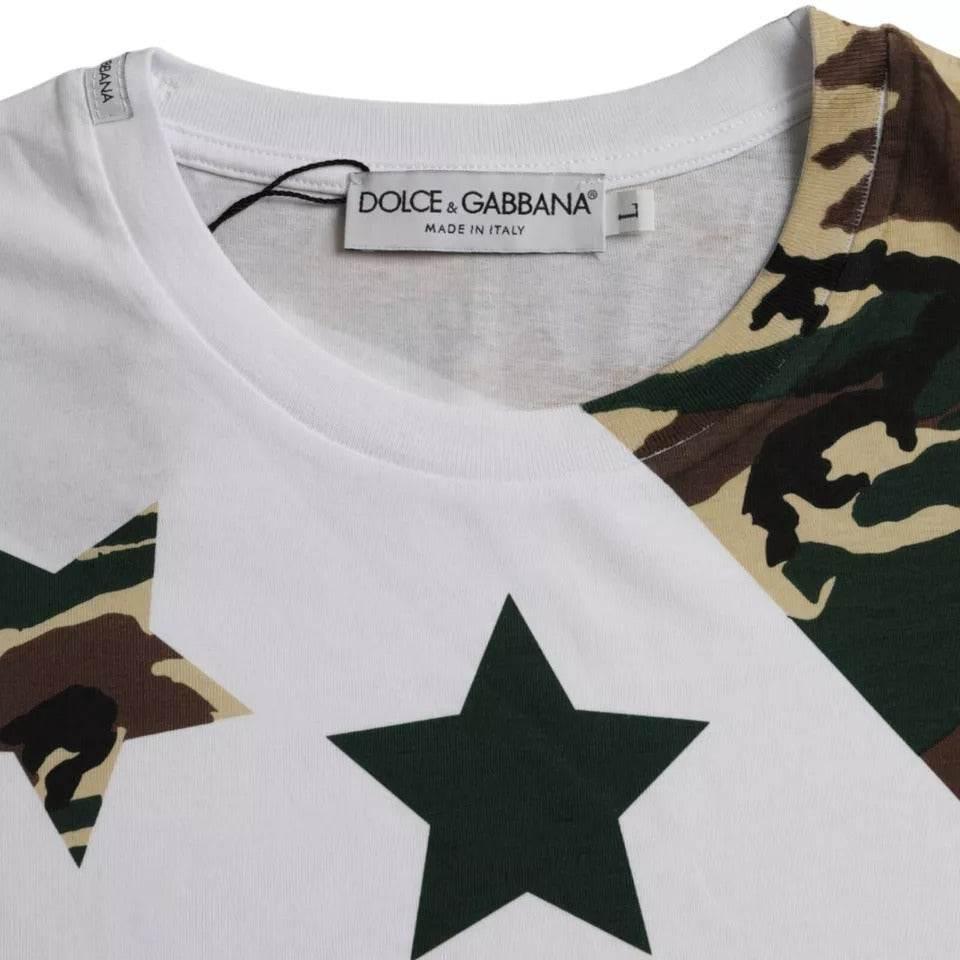 Dolce & Gabbana White Camouflage Stars Crew Neck Men T-shirt - Hilstor