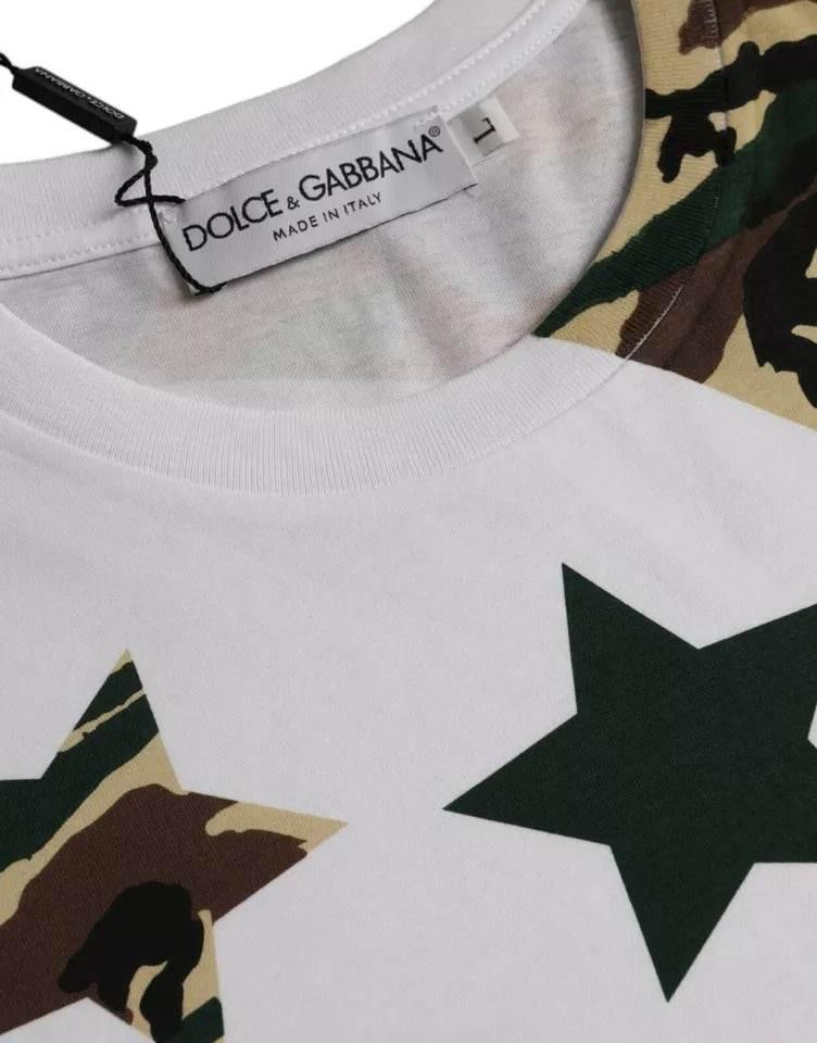 Dolce & Gabbana White Camouflage Stars Crew Neck Men T-shirt - Hilstor