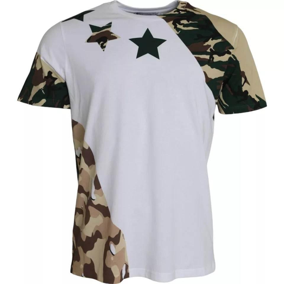 Dolce & Gabbana White Camouflage Stars Crew Neck Men T-shirt - Hilstor
